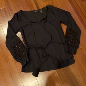 Express Black Blouse with Lace Sleeves